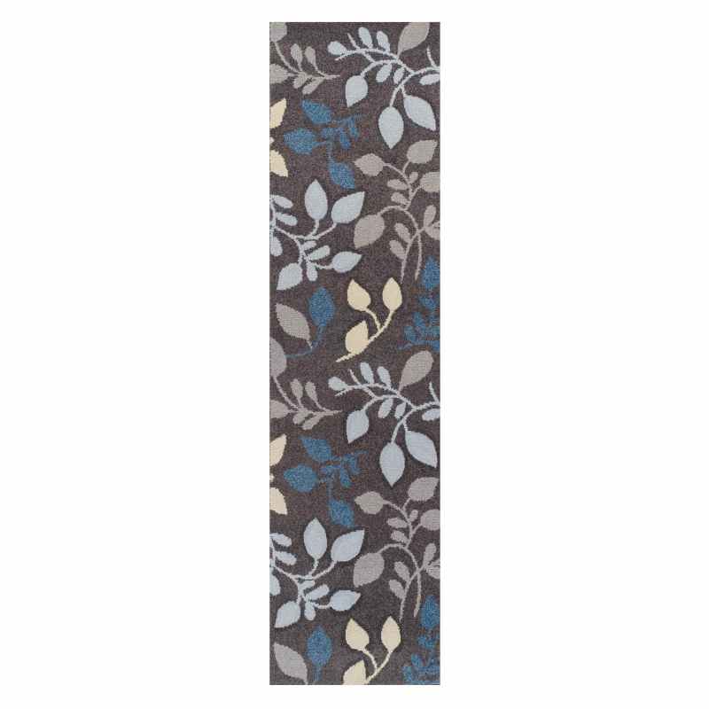 Portland 1096 E Carved Leaf Runner Rugs in Grey Blue