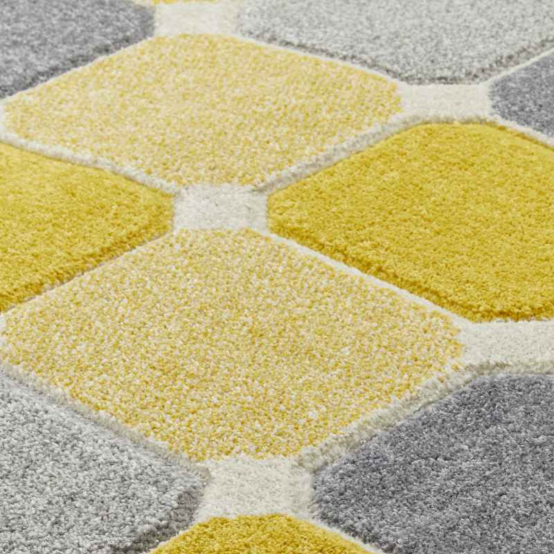 Portland 172 J Geometric Block Rugs in Yellow Grey Cream
