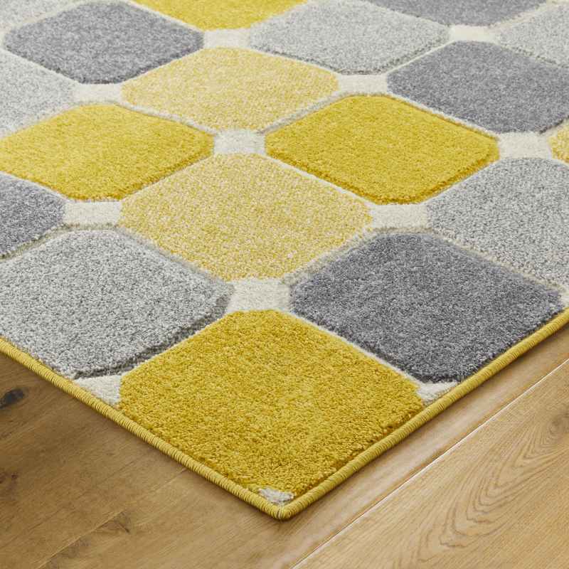 Portland 172 J Geometric Block Rugs in Yellow Grey Cream