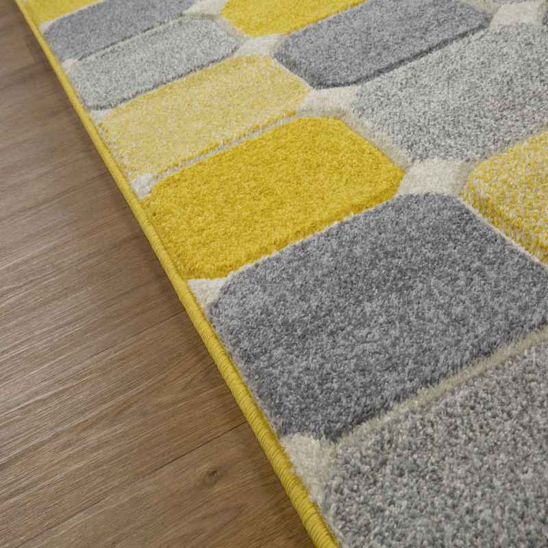 Portland 172 J Geometric Block Rugs in Yellow Grey Cream