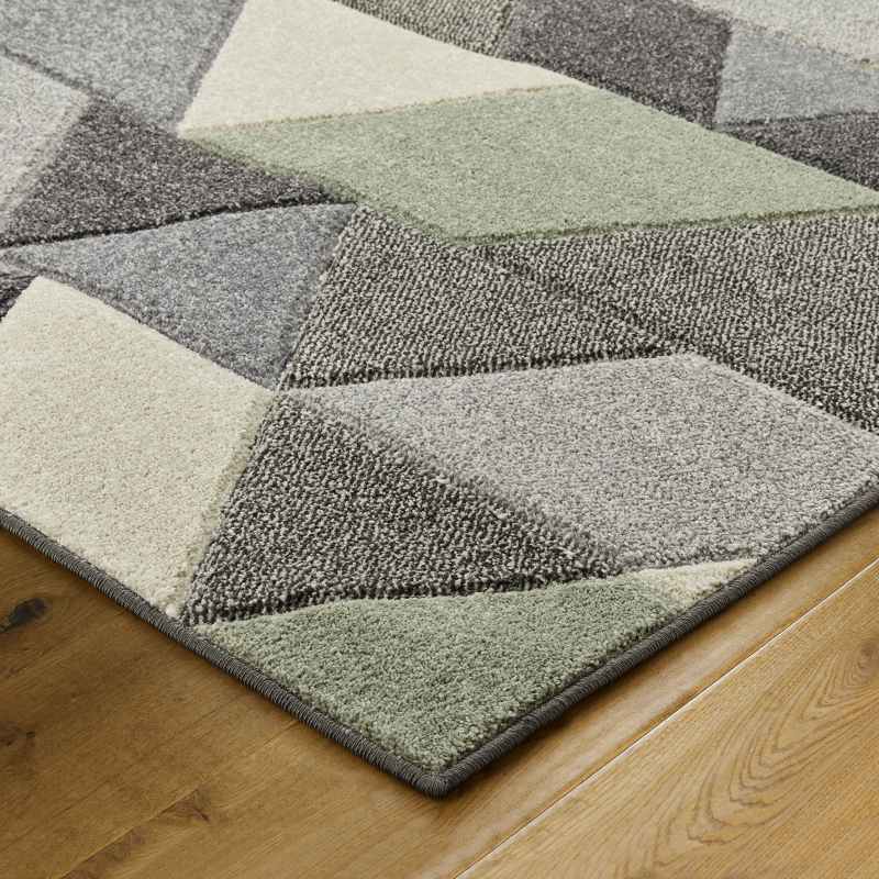 Portland 670 V Geometric Rugs in Green Grey Cream