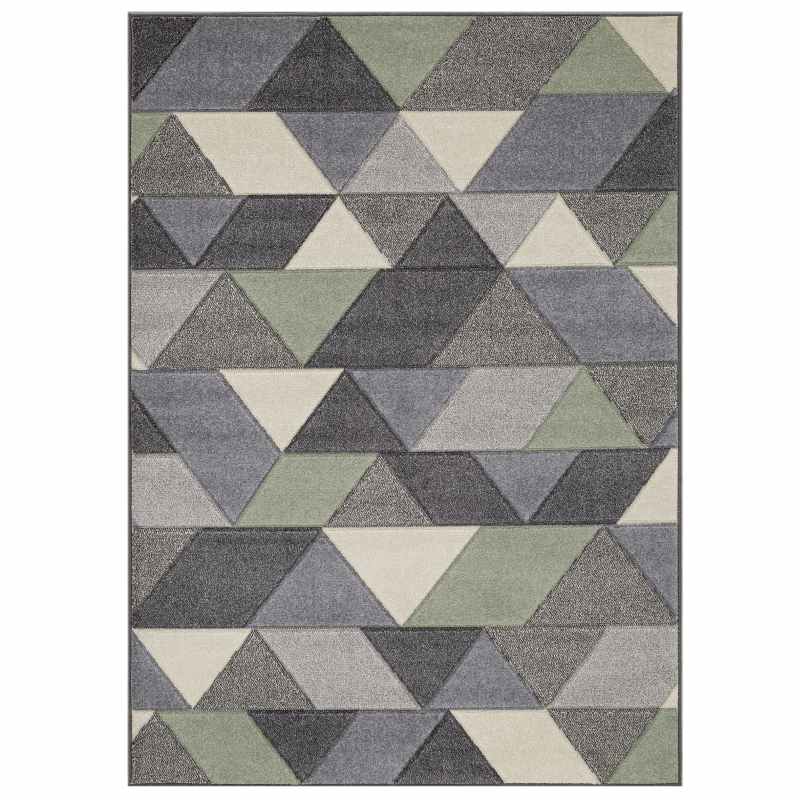 Portland 670 V Geometric Rugs in Green Grey Cream