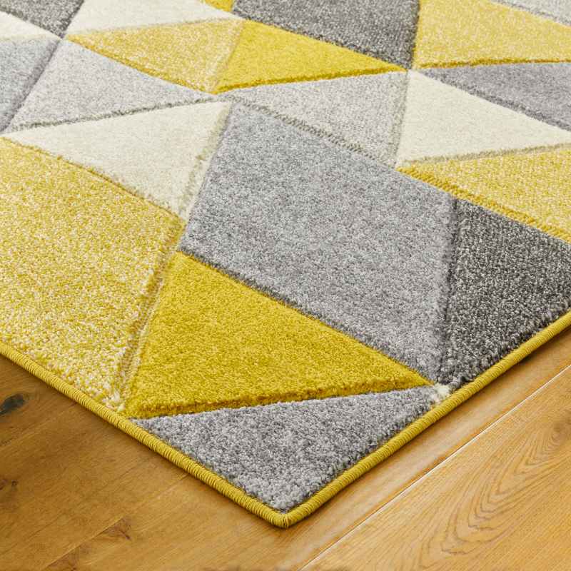 Portland 670 J Geometric Rugs in Yellow Grey Cream