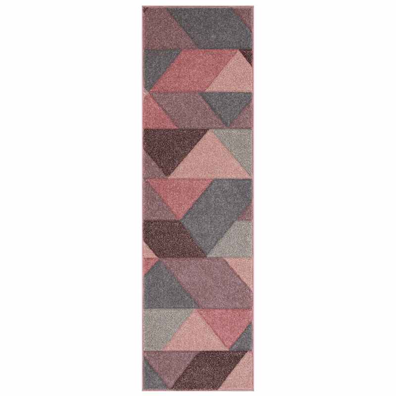 Portland 670 P Geometric Runner Rugs in Pink Grey Cream