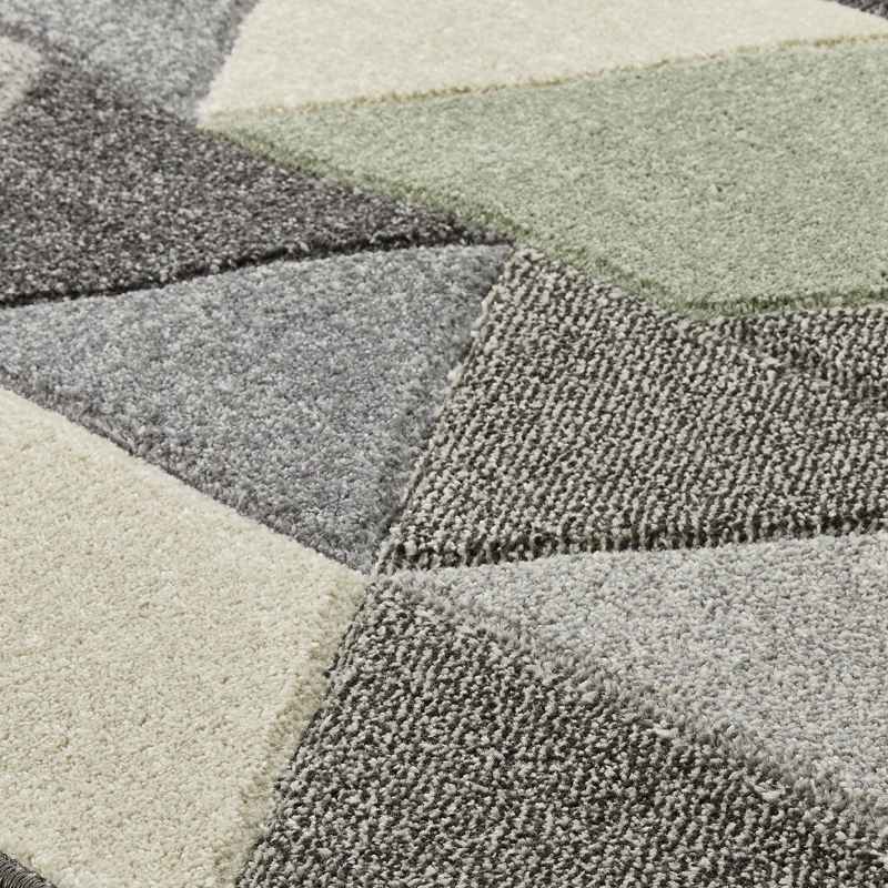 Portland 670 V Geometric Runner Rugs in Green Grey Cream