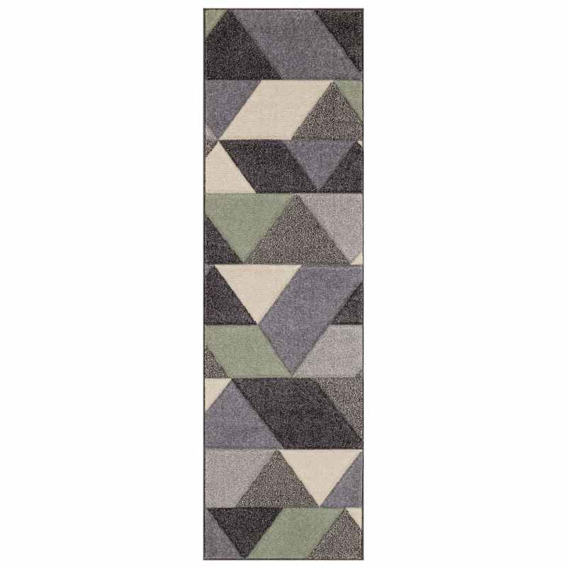 Portland 670 V Geometric Runner Rugs in Green Grey Cream
