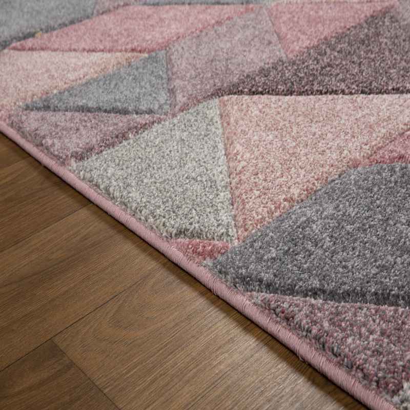 Portland 670 P Geometric Runner Rugs in Pink Grey Cream
