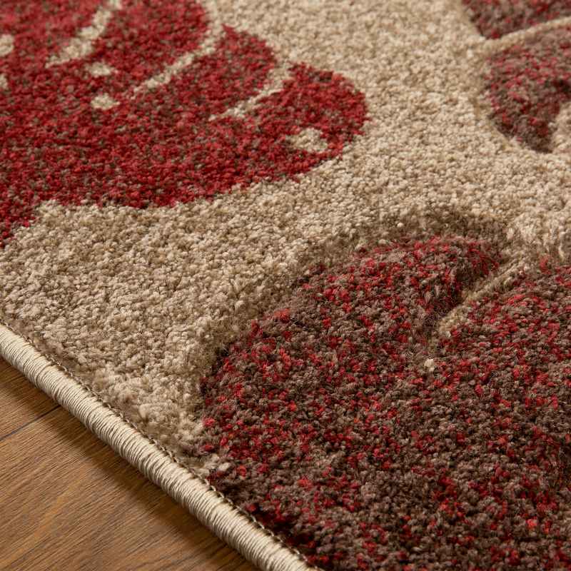 Portland 7155 Q Carved Leaf Rugs in Terracotta Beige Cream