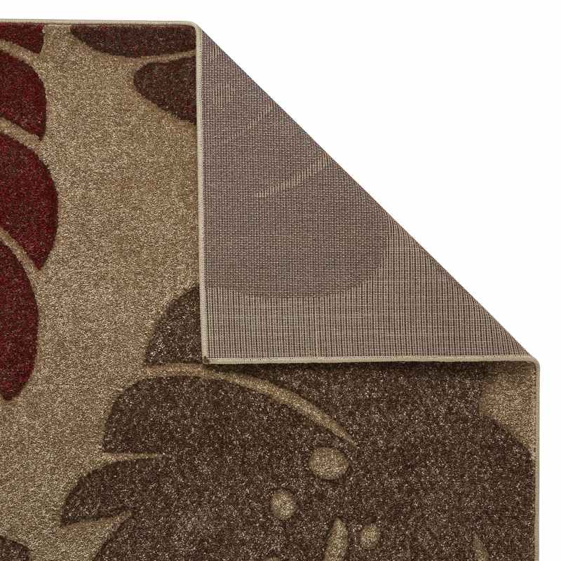 Portland 7155 Q Carved Leaf Rugs in Terracotta Beige Cream