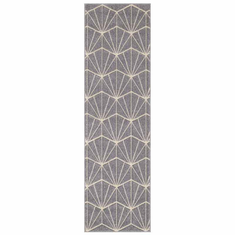Portland 750 N Geometric Carved Runner Rugs in Grey Cream