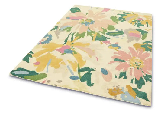 Asiatic reef rf10 floral pink multi Multicoloured, Pink Living Room Wool Rug.