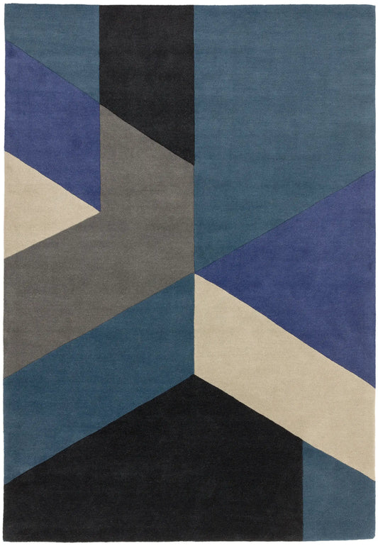 Asiatic reef rf13 big geo blue Blue, Multicoloured Living Room Wool Rug.