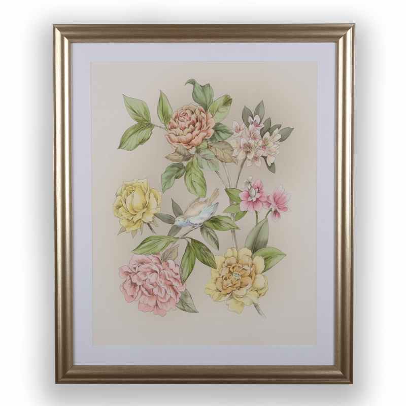 Roisin Framed Floral Print 115770 by Laura Ashley in Natural