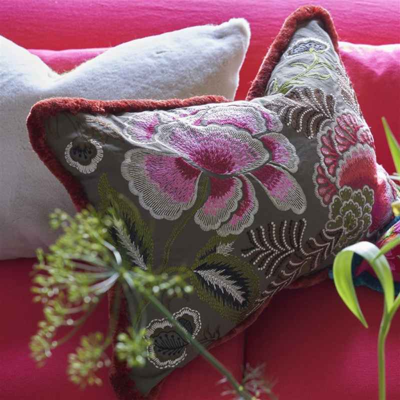 Rose De Damas Embroidered Cushion by Designers Guild in Cranberry
