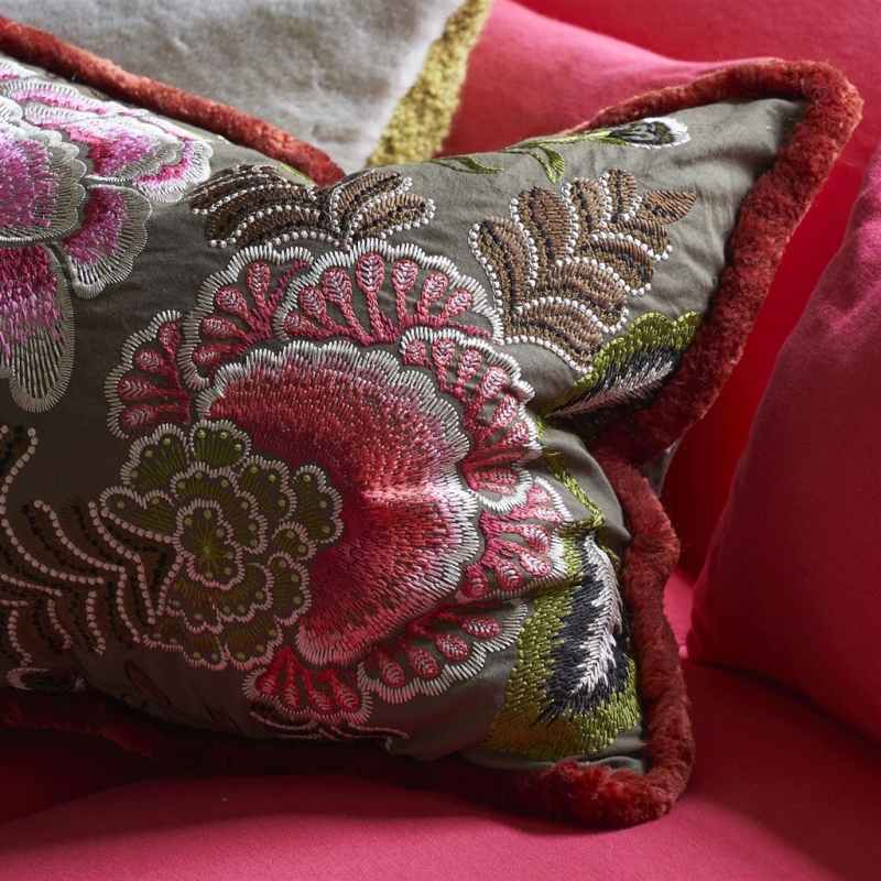 Rose De Damas Embroidered Cushion by Designers Guild in Cranberry