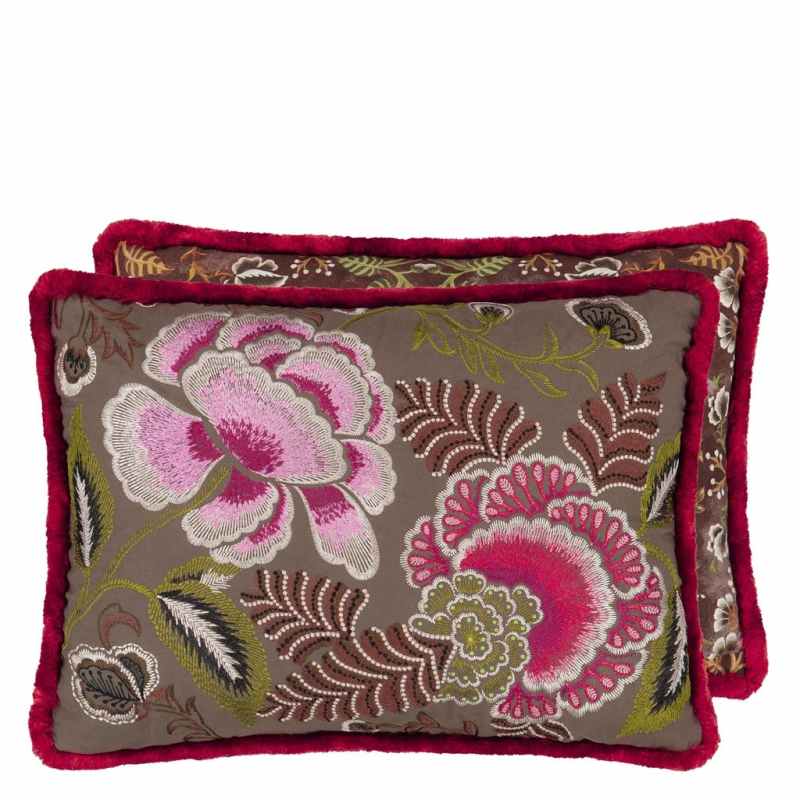 Rose De Damas Embroidered Cushion by Designers Guild in Cranberry
