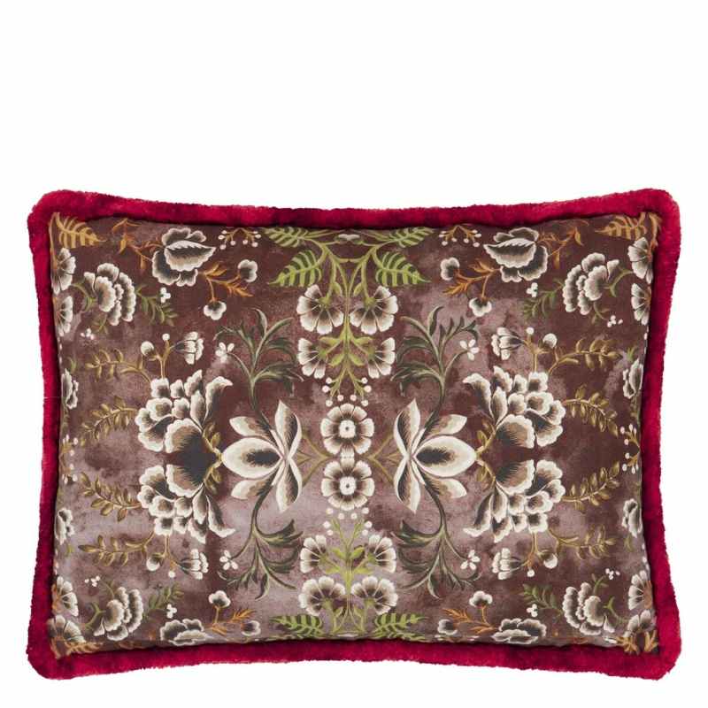 Rose De Damas Embroidered Cushion by Designers Guild in Cranberry