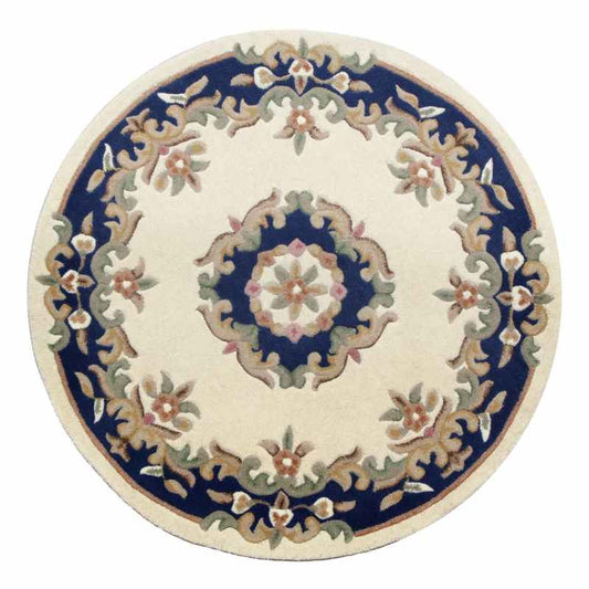 Royal Aubusson Circular rugs in Cream Blue