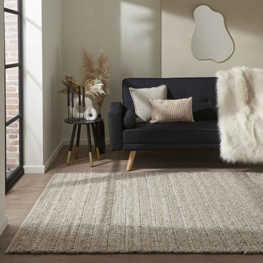 Savannah Textured Wool Woven Rugs in Taupe Brown