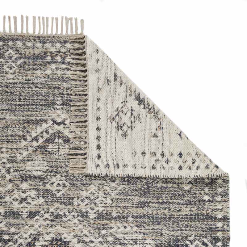 Serenity Traditional Medallion Jute Wool Rugs in Charcoal Grey
