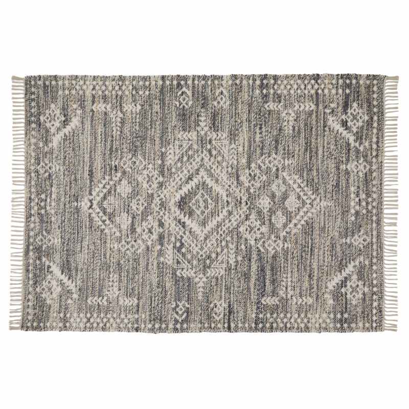 Serenity Traditional Medallion Jute Wool Rugs in Charcoal Grey