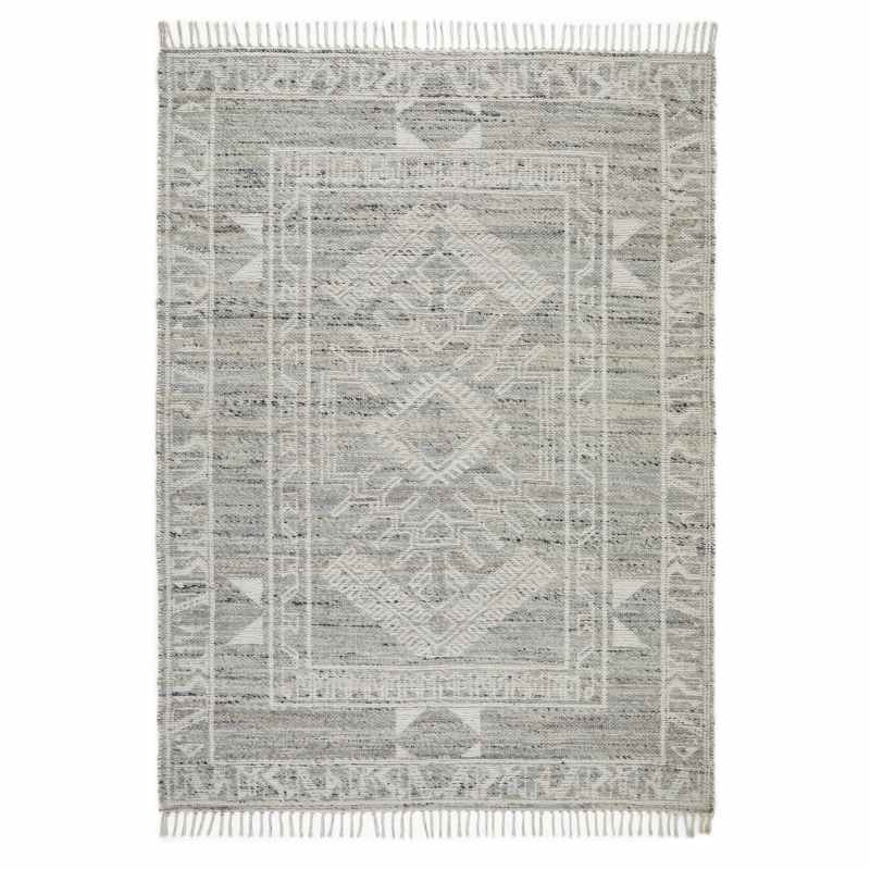 Serenity Traditional Medallion Jute Wool Rugs in Grey
