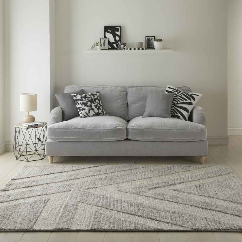 Stellar Arrow Geometric Wool Textured Rugs in Natural Grey