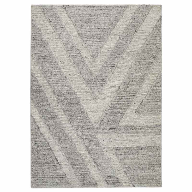 Stellar Arrow Geometric Wool Textured Rugs in Natural Grey