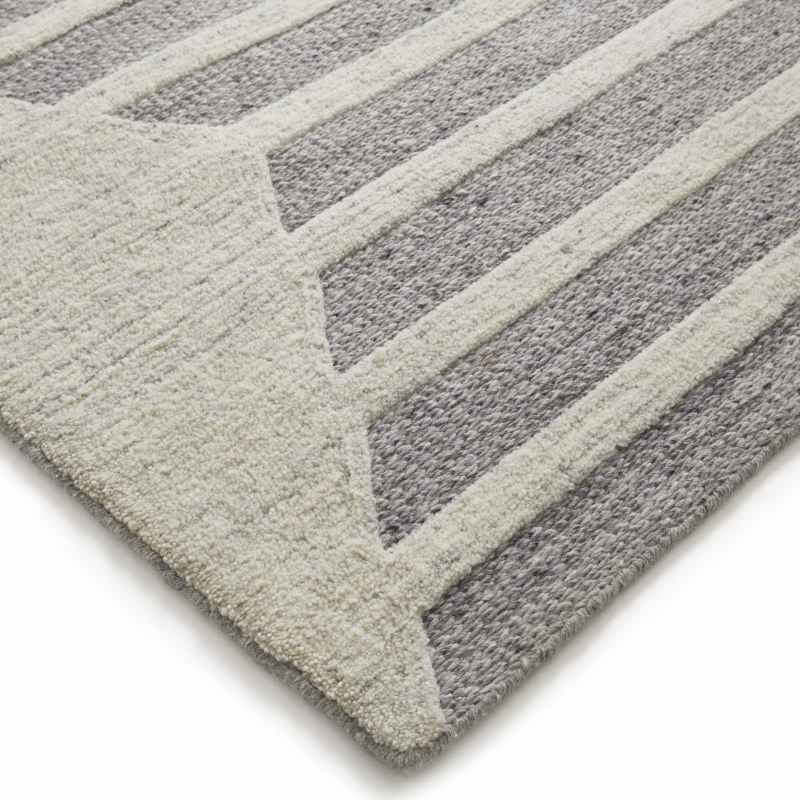 Stellar Ladder Geometric Wool Textured Rugs in Natural Grey