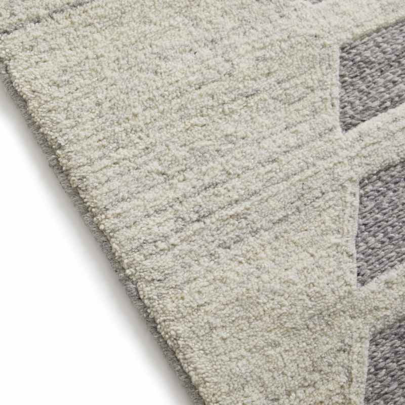 Stellar Ladder Geometric Wool Textured Rugs in Natural Grey