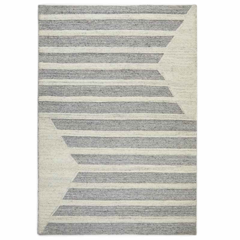 Stellar Ladder Geometric Wool Textured Rugs in Natural Grey