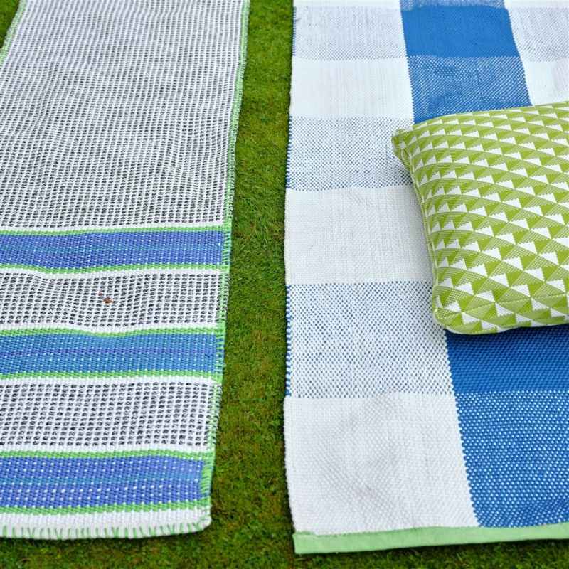 Saliya Check Indoor Outdoor Rug by Designers Guild in Cobalt Blue
