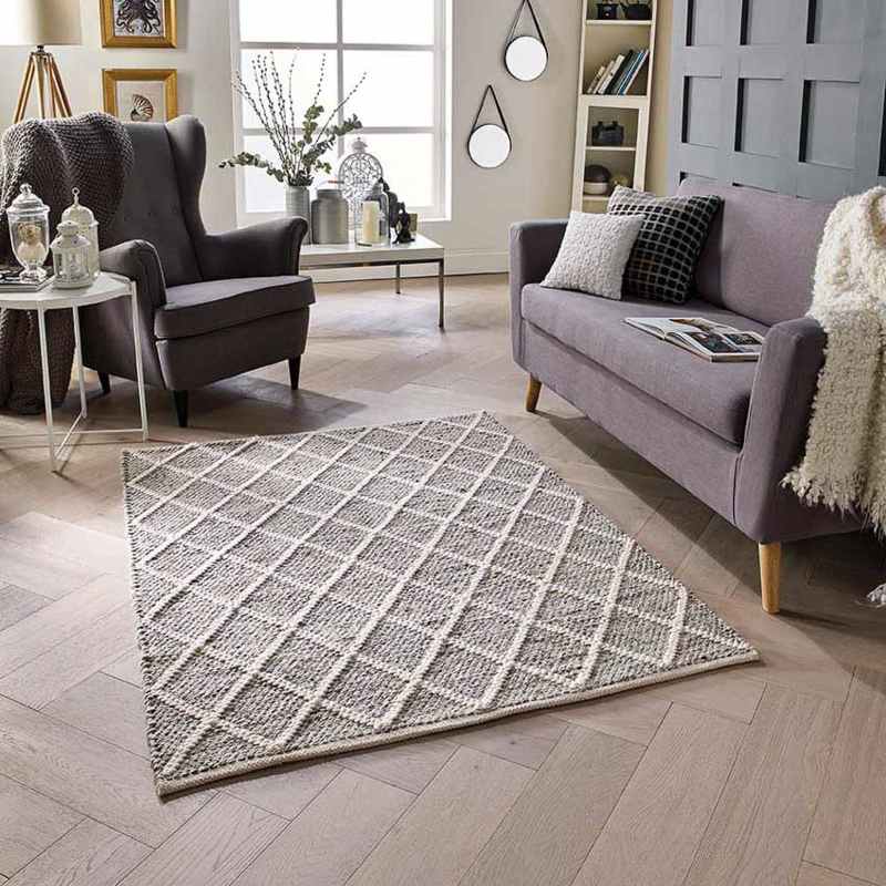 Savannah Trellis Wool Rug in Grey