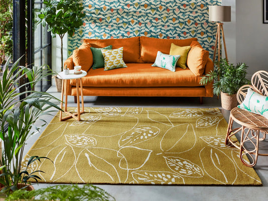 Scion scion screen printed orto lime 125407 Yellow Living Room Geometric Rug.