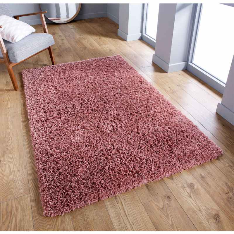 Serene Shaggy Soft Plain Rugs in Pink
