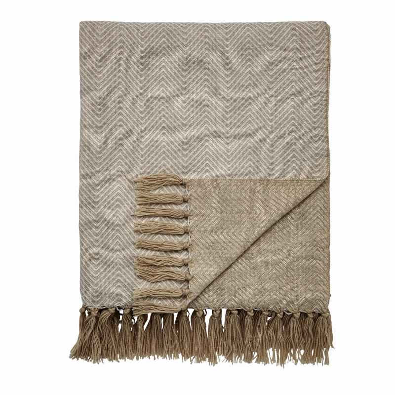Serenity Herringbone Woven Throw by Katie Piper in Linen