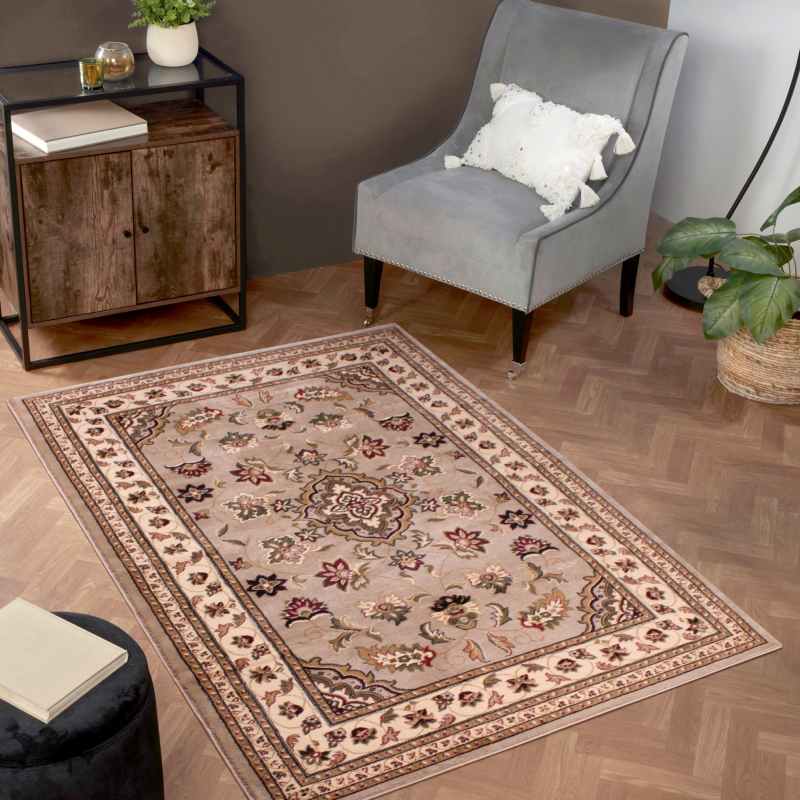 Sherborne Traditional Bordered Rugs in Beige