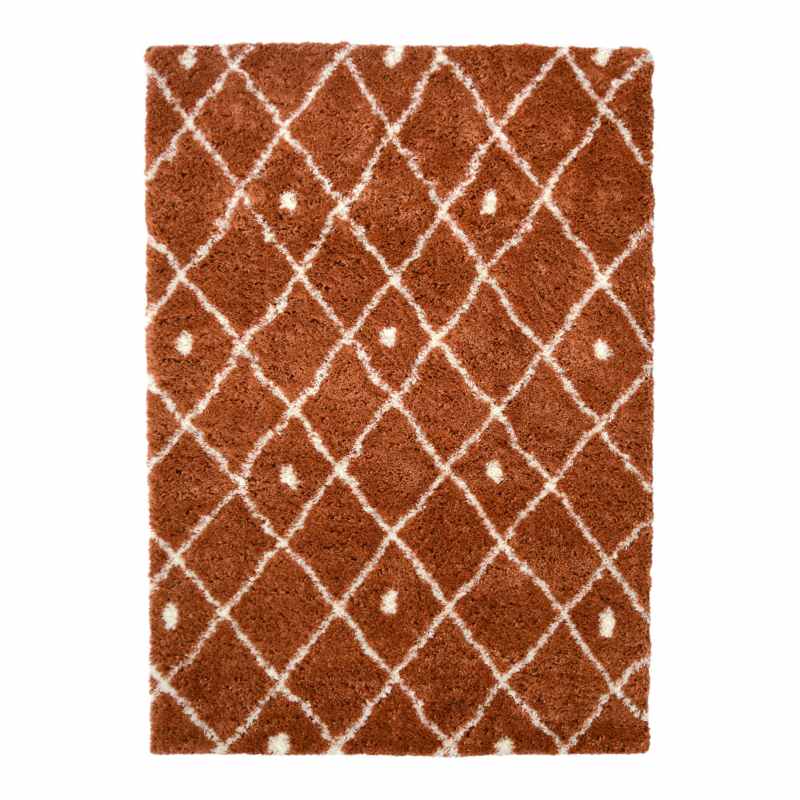 Snug Nomadic Shaggy Geometric Rugs in Terracotta Orange