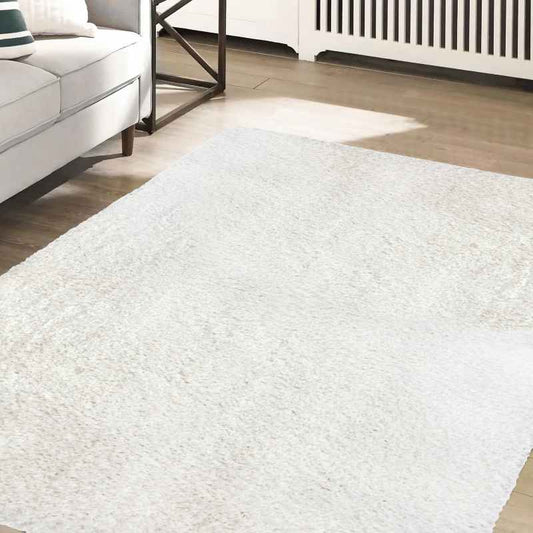 Snug Plain Shaggy Modern Rugs in Ivory White