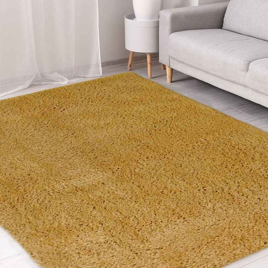 Snug Plain Shaggy Modern Rugs in Ochre Yellow