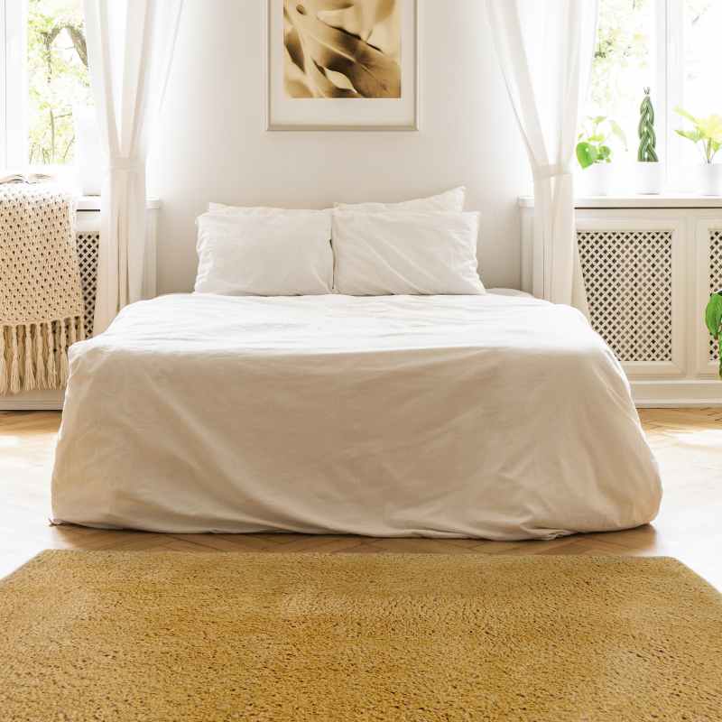 Snug Plain Shaggy Modern Rugs in Ochre Yellow
