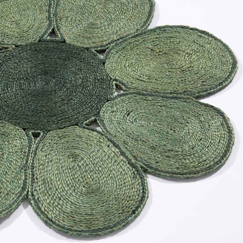 Spinningfields Circle Flower Jute Modern Rugs in Green