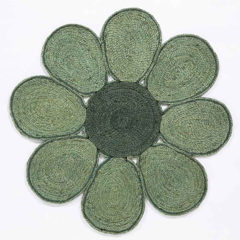Spinningfields Circle Flower Jute Modern Rugs in Green