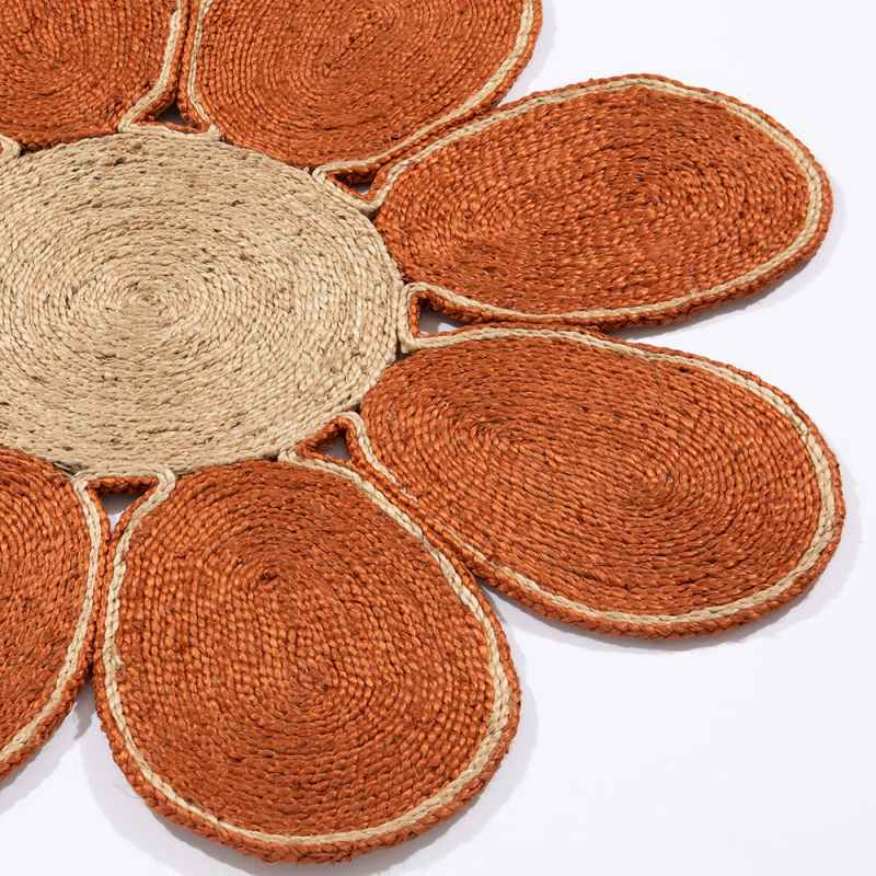 Spinningfields Circle Flower Jute Modern Rugs in Orange