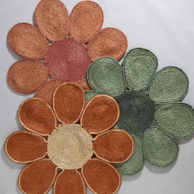 Spinningfields Circle Flower Jute Modern Rugs in Orange