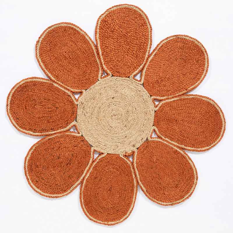 Spinningfields Circle Flower Jute Modern Rugs in Orange