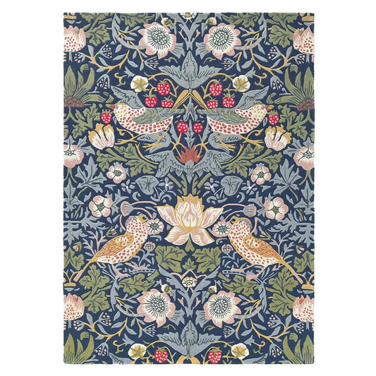 Morris & Co strawberry thief indigo Blue, Multicoloured Living Room Floral Rug.