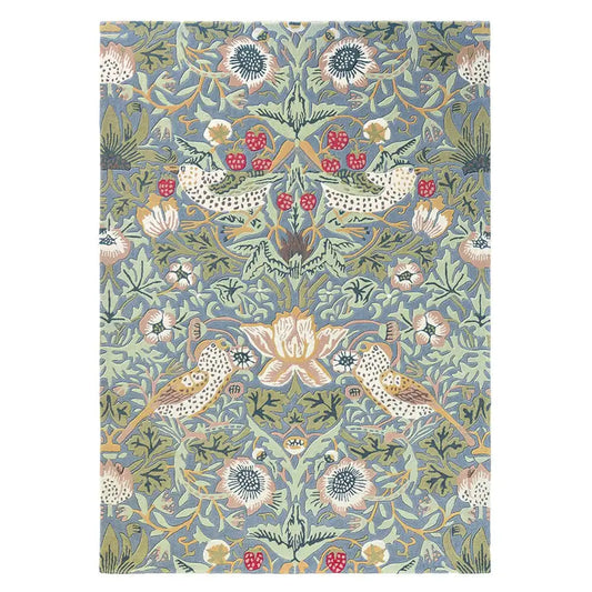 Morris & Co strawberry thief slate Grey, Multicoloured Living Room Floral Rug.