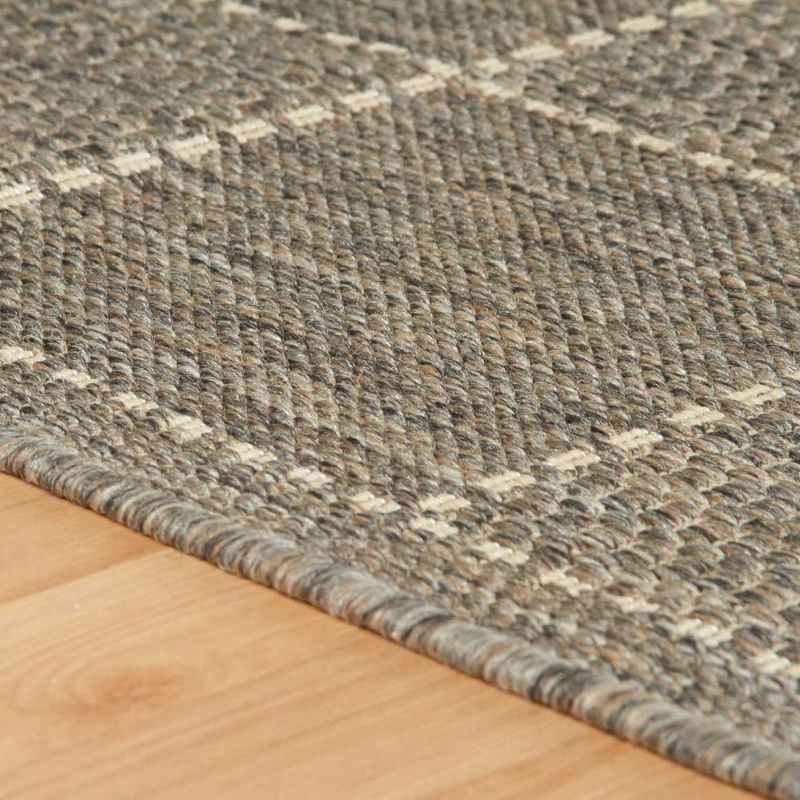 Checked Flatweave  Anti Slip Kitchen Rugs in Brown Grey