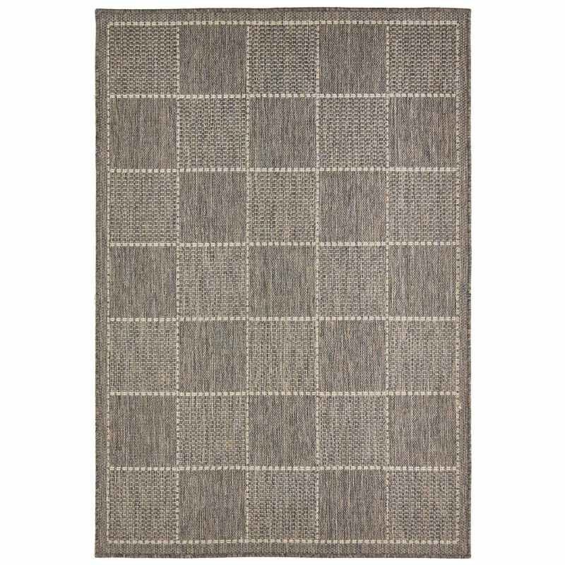 Checked Flatweave  Anti Slip Kitchen Rugs in Brown Grey